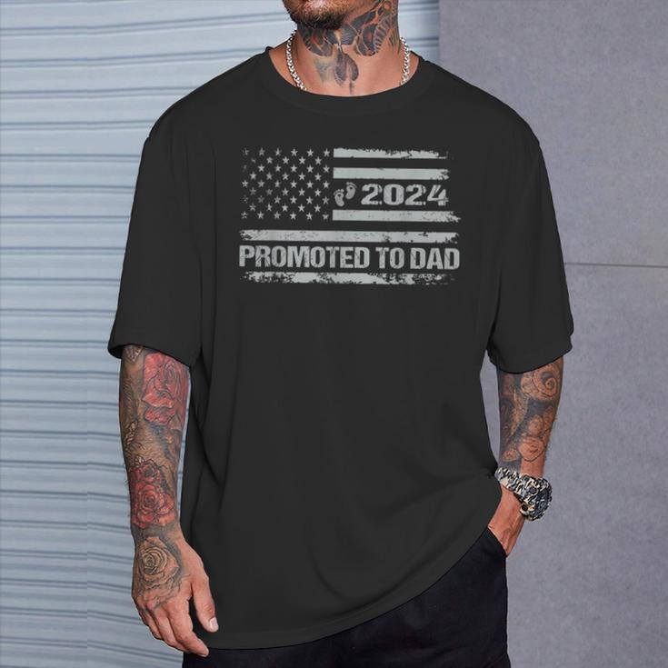 Promoted To Dad Est 2024 Featuring An American Flag T-Shirt Gifts for Him