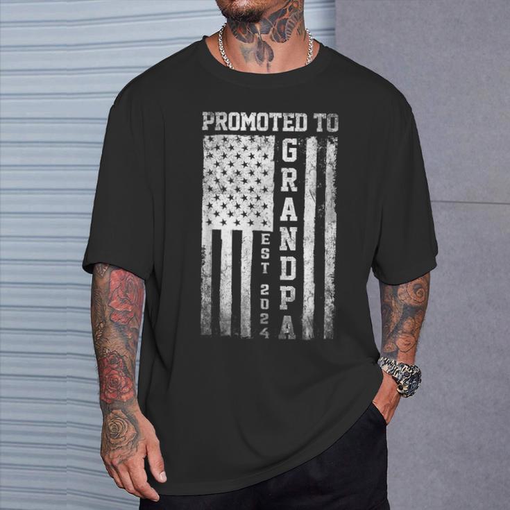 Promoted To Grandpa Est 2024 American Flag T-Shirt Gifts for Him