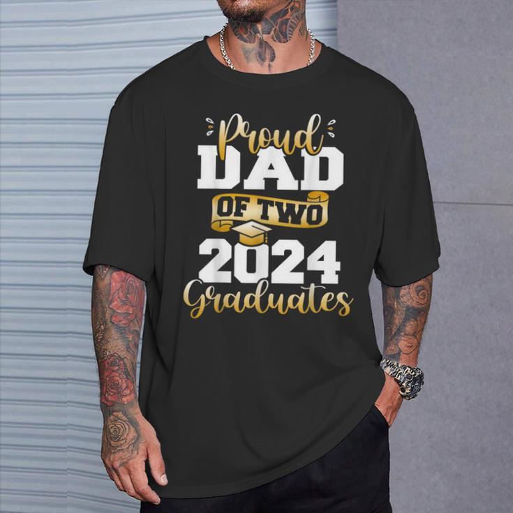 Proud Dad Of Two 2024 Graduates Class Of 24 Senior T-Shirt Gifts for Him