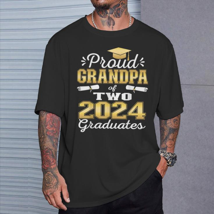 Proud Grandpa Of Two 2024 Graduate Class 2024 Graduation T-Shirt Gifts for Him