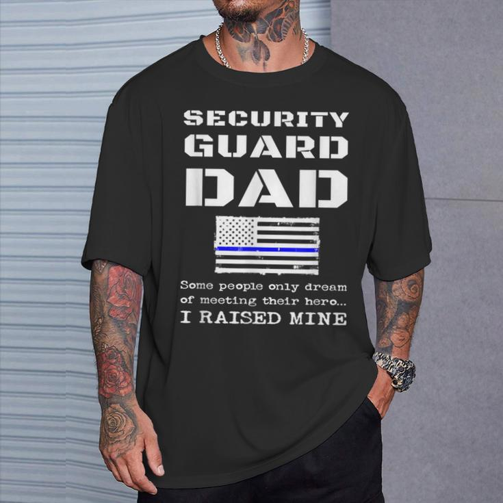 Proud Security Guard Dad Father Thin Blue Line American Flag T-Shirt Gifts for Him