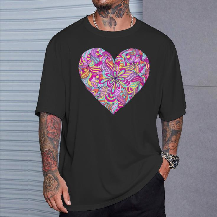 Psychedelic Heart Trippy Colors Rave Party Colorful T-Shirt Gifts for Him