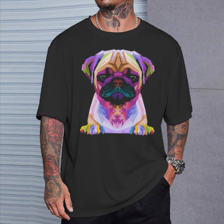Pug Pop Art Colorful Portrait Carlino For Dog Lovers T-Shirt Gifts for Him