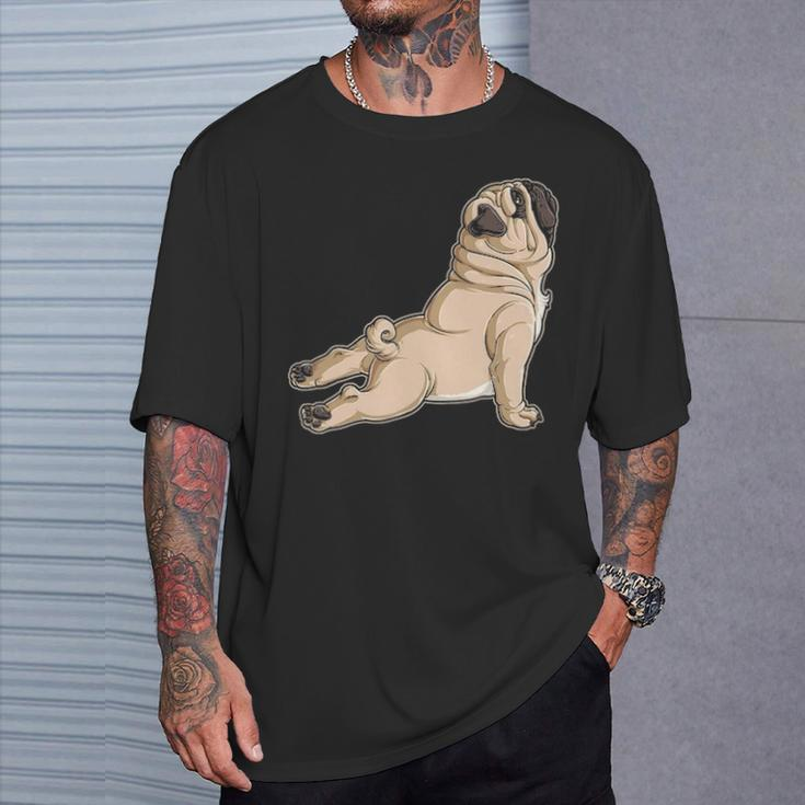 Pug Yoga Fitness Workout Gym Dog Lovers Puppy Athletic Pose T-Shirt Gifts for Him