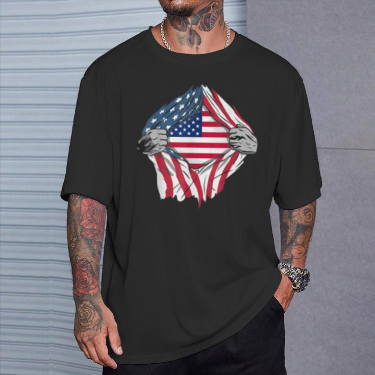 Pure American Blood Inside Me Country Flags T-Shirt Gifts for Him