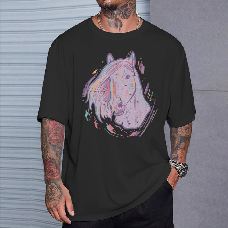 Purple Horse Painting Animal Art Equestrian T-Shirt Gifts for Him
