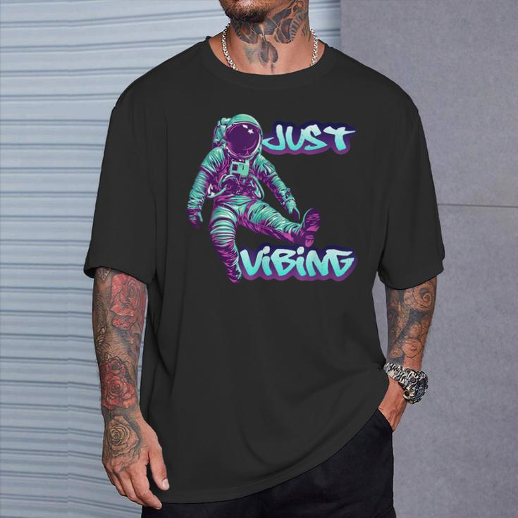 Purple And Teal Astronaut Just Vibing Graphic For Men T-Shirt Gifts for Him