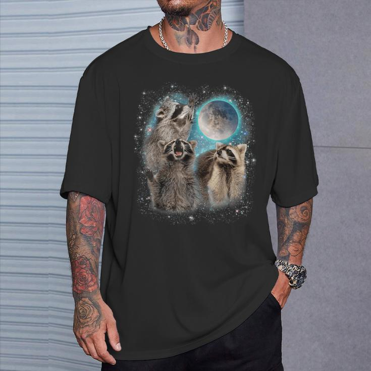 Raccoon 3 Racoons Howling At Moon Weird Cursed T-Shirt Gifts for Him
