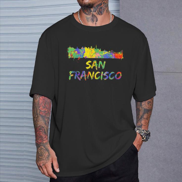 Rainbow Colorful Graffiti Style San Francisco City Skyline T-Shirt Gifts for Him