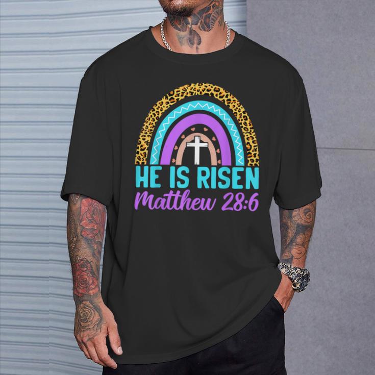 Rainbow Easter He Is Risen Matthew 28 6 Christian T-Shirt Gifts for Him