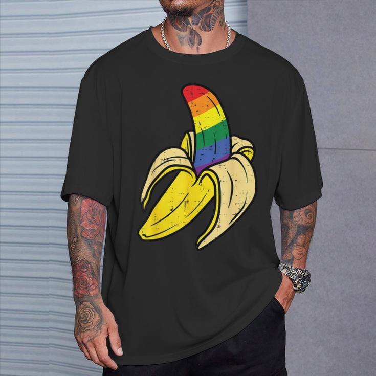 Rainbow Flag Banana Gay Pride Ally Lgbtq Lgbt Pup T-Shirt Gifts for Him