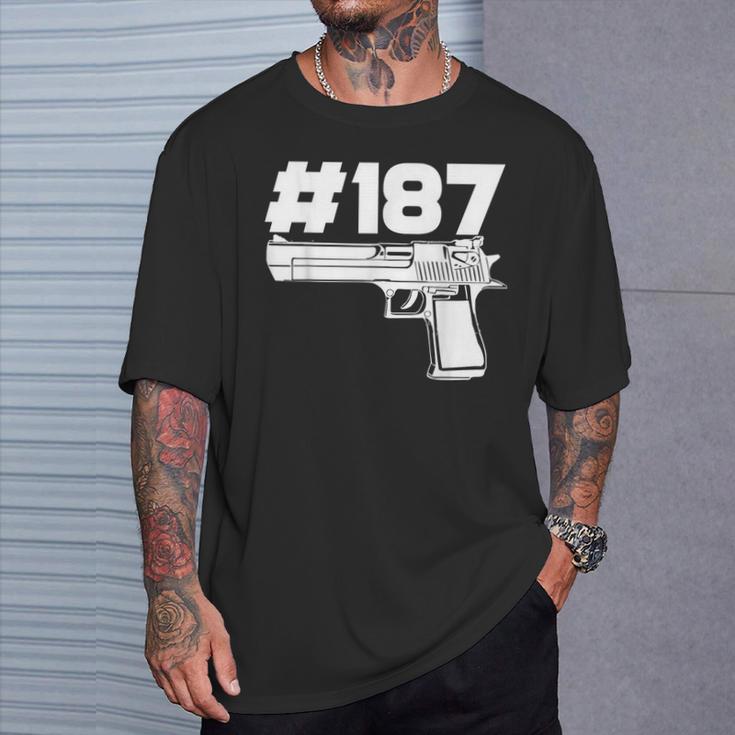 Rapper 187 With Hashtag Ratchet And Gangster Motif T-Shirt Geschenke für Ihn