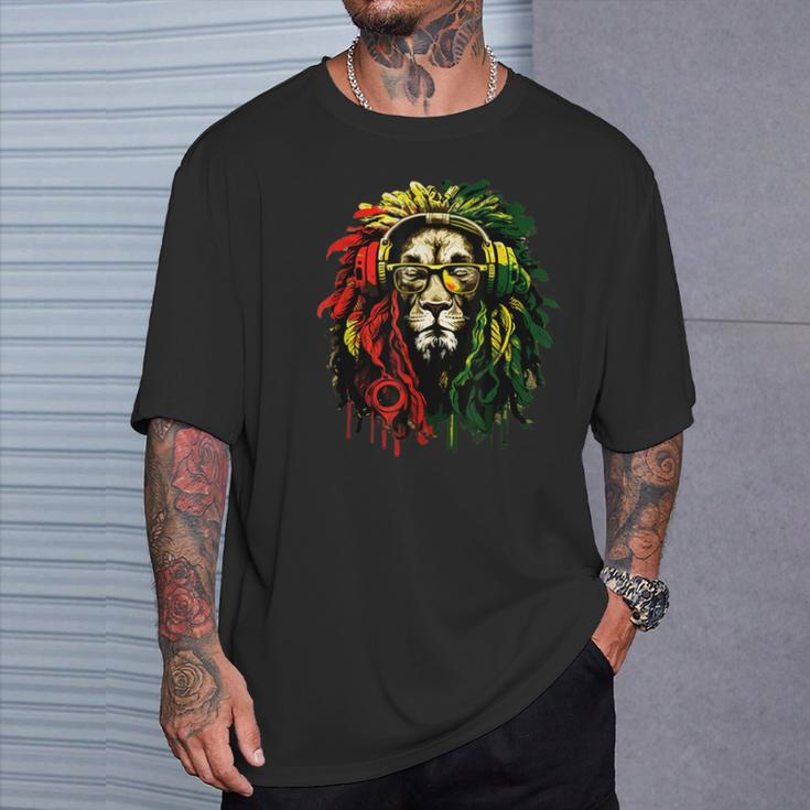 Rasta Reggae Music Headphones Hippie Reggae Lion Of Judah T-Shirt Gifts for Him