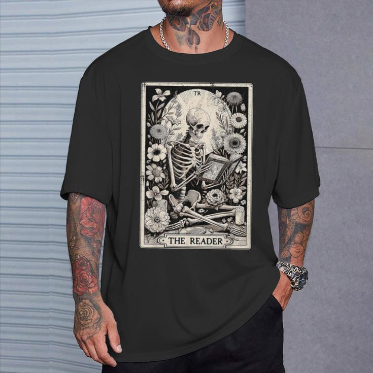The Reader Tarot Card Book Lover Skeleton Reading Book T-Shirt Gifts for Him