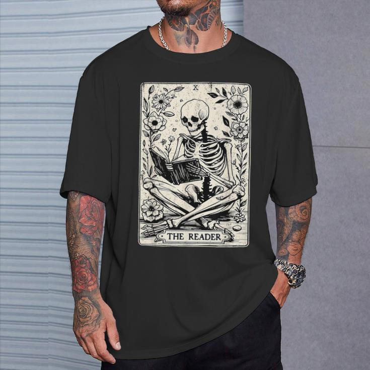 The Reader Tarot Card Skeleton Reading Book Books T-Shirt Gifts for Him