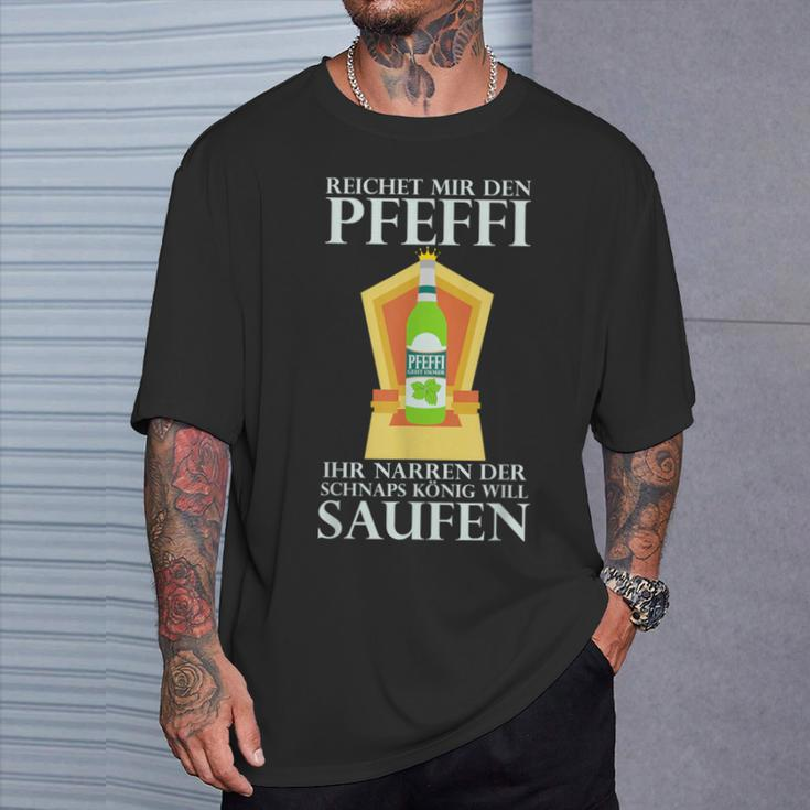 Reichet Mir Den Pfeffi T-Shirt, Minzlikör Saufparty Design Geschenke für Ihn