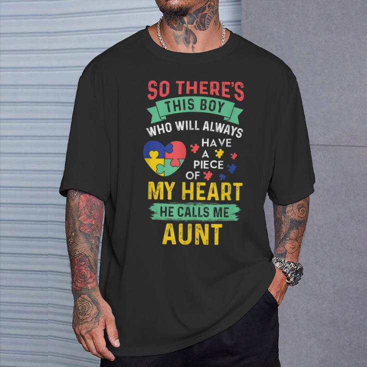 There's This Boy He Calls Me Aunt Autism Awareness Auntie T-Shirt Gifts for Him