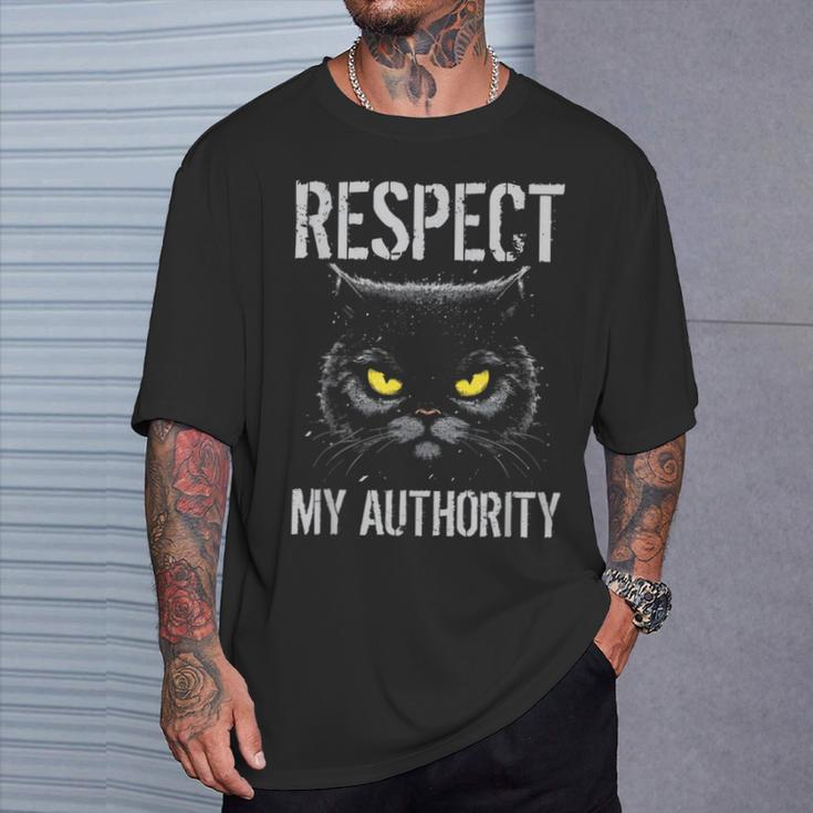 Respect My Authority Sarcastic Moody Cat Kitten T-Shirt Gifts for Him