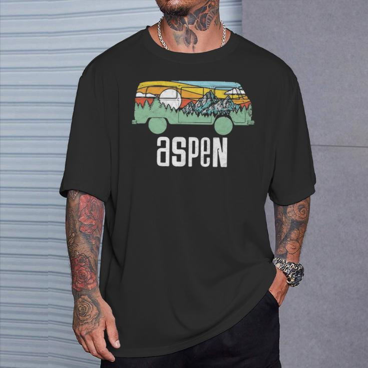 Retro Aspen Colorado Outdoor Hippie Van Graphic T-Shirt Gifts for Him