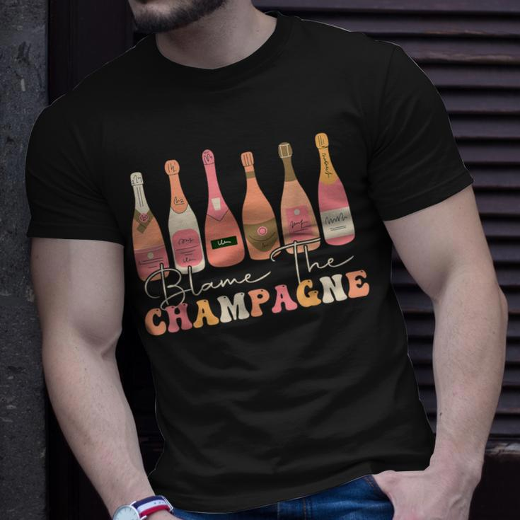 Retro Blame The Champagne Happy New Year 2024 Party Friends T-Shirt Gifts for Him