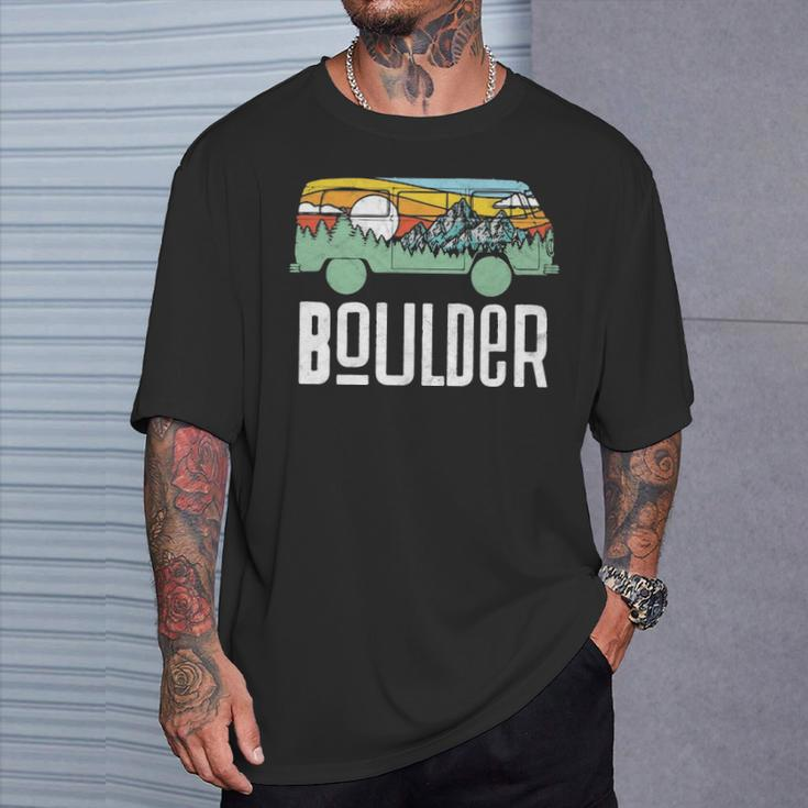 Retro Boulder Colorado Outdoor Hippie Van Graphic T-Shirt Gifts for Him