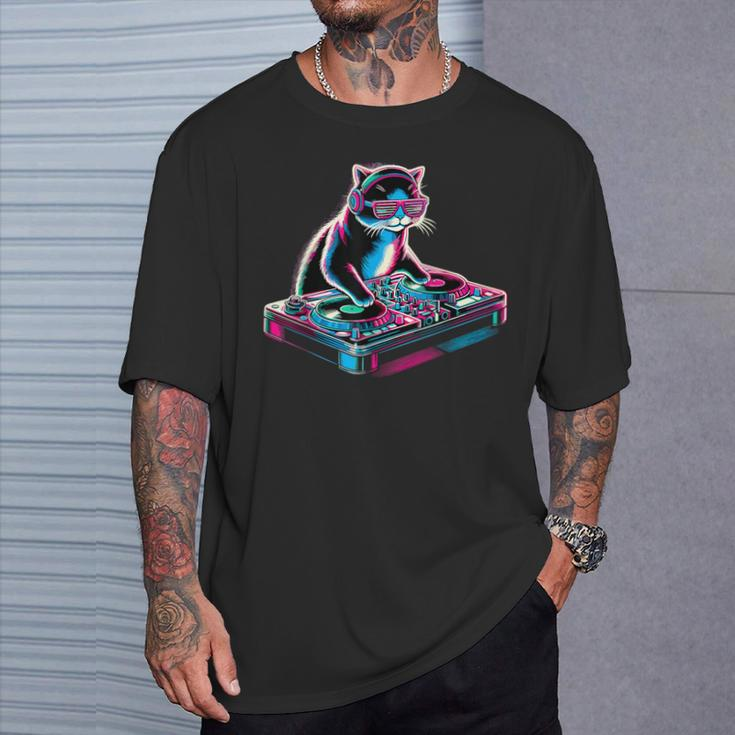 Retro Cat Dj Disco Party Music Cat T-Shirt Gifts for Him