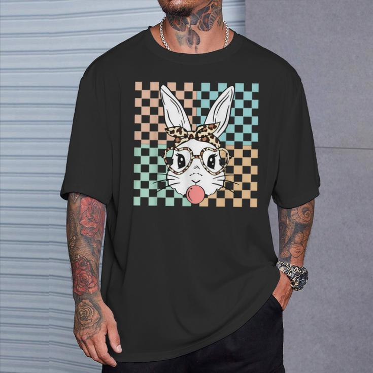 Retro Checkered Bunny Rabbit Face Bubblegum Happy Easter T-Shirt Gifts for Him