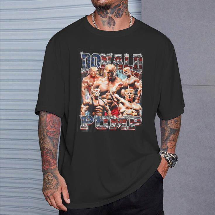 Retro Donald Pump Gym Collage Photo Meme Trump T-Shirt Gifts for Him