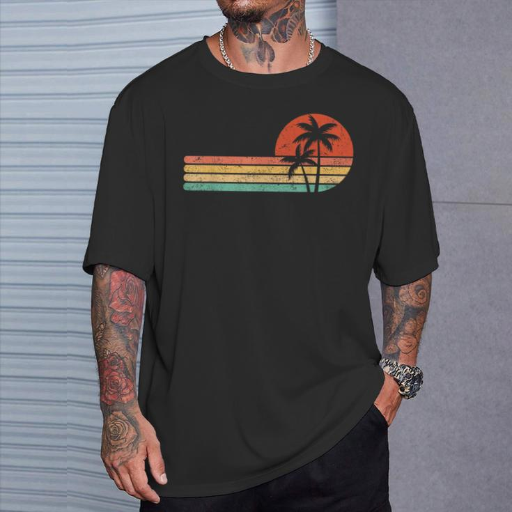 Retro Style Tropical Vintage Sunset Beach Palm Tree T-Shirt Gifts for Him