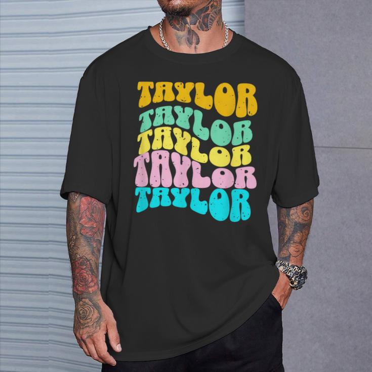 Retro Taylor First Name Girls Name Personalized Groovy T-Shirt Gifts for Him