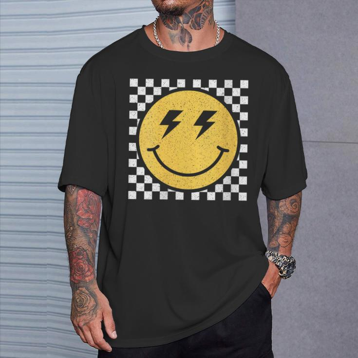 Retro Yellow Happy Face Checkered Pattern Smile Face Trendy T-Shirt Gifts for Him