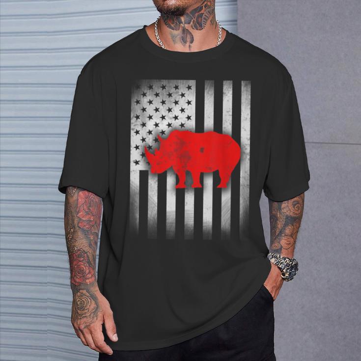 Rhino Us Flag T-Shirt Gifts for Him