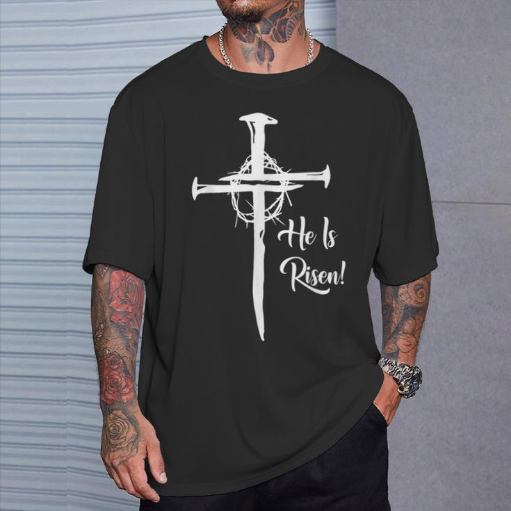 He Is Risen Cross Jesus Religious Easter Day Christians T-Shirt Gifts for Him