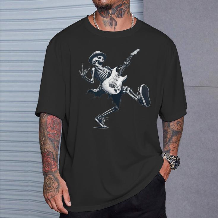 Rock And Roll Graphic Band Skeleton Playing Guitar T-Shirt Gifts for Him