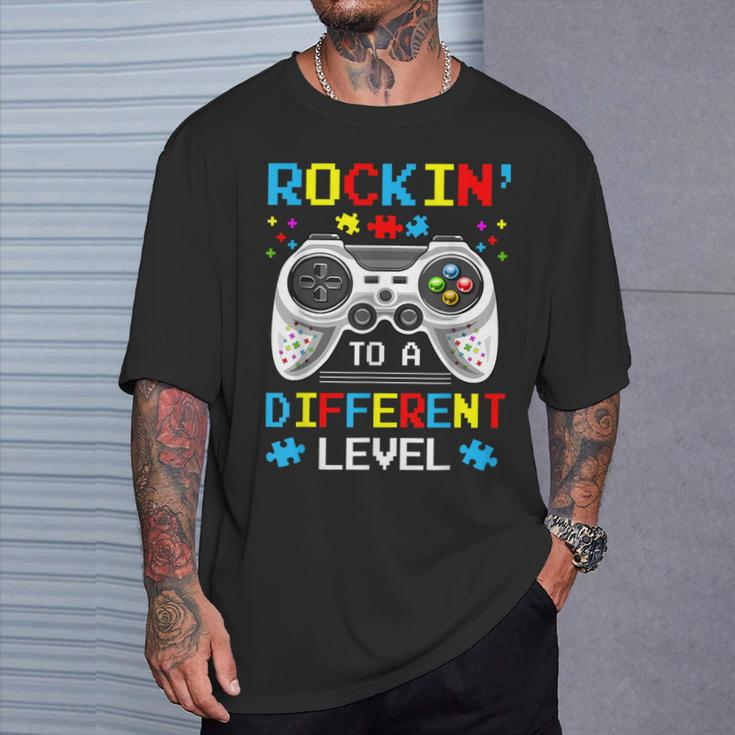 Rockin To Different Level Game Autism Awareness Gaming Gamer T-Shirt Gifts for Him