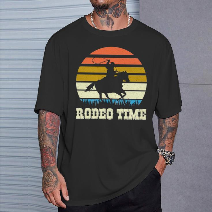 Rodeo Time Vintage Rodeo Time Cowboy Horse Retro Sunset T-Shirt Gifts for Him
