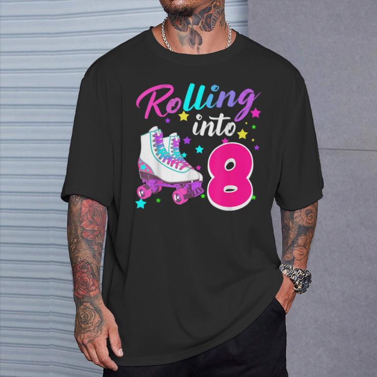 Rollin' Into 8 Roller Skating Rink 8Th Birthday Party Girls T-Shirt Gifts for Him