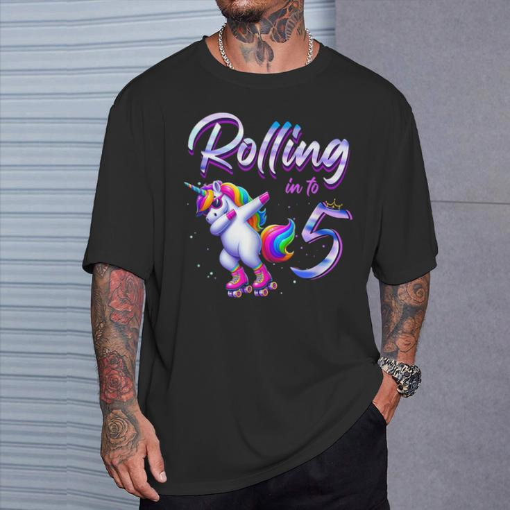 Rolling Into 5 Roller Skating Unicorn 5Th Birthday Party T-Shirt Gifts for Him