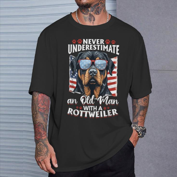 Rottweiler Rottie Dog Pet Never Underestimate An Old Man T-Shirt Gifts for Him
