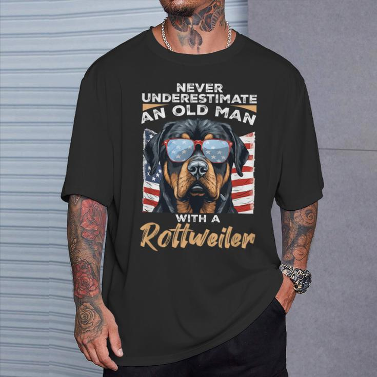 Rottweiler Rottie Dog Pet Never Underestimate An Old Man T-Shirt Gifts for Him