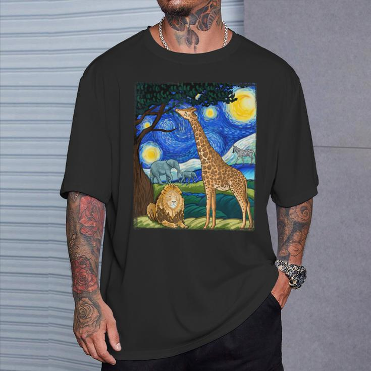 Safari Night Zoo Animal Giraffe Lion Animal Lover T-Shirt Gifts for Him
