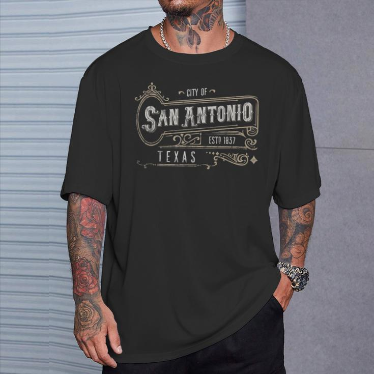 San Antonio Tx Vintage Victorian Style Home City Distressed T-Shirt Gifts for Him