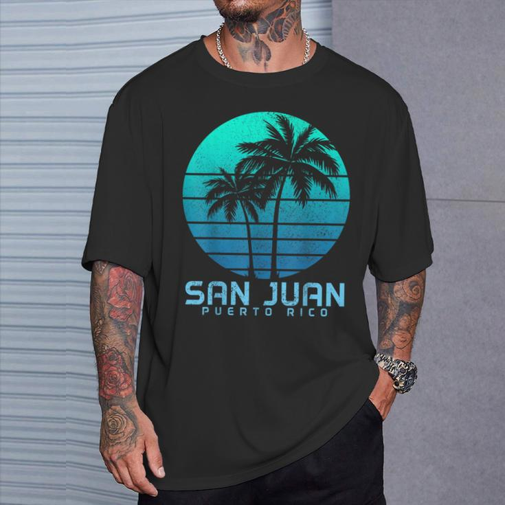 San Juan Puerto Rico Vintage Palm Trees Beach Souvenir Pride T-Shirt Gifts for Him