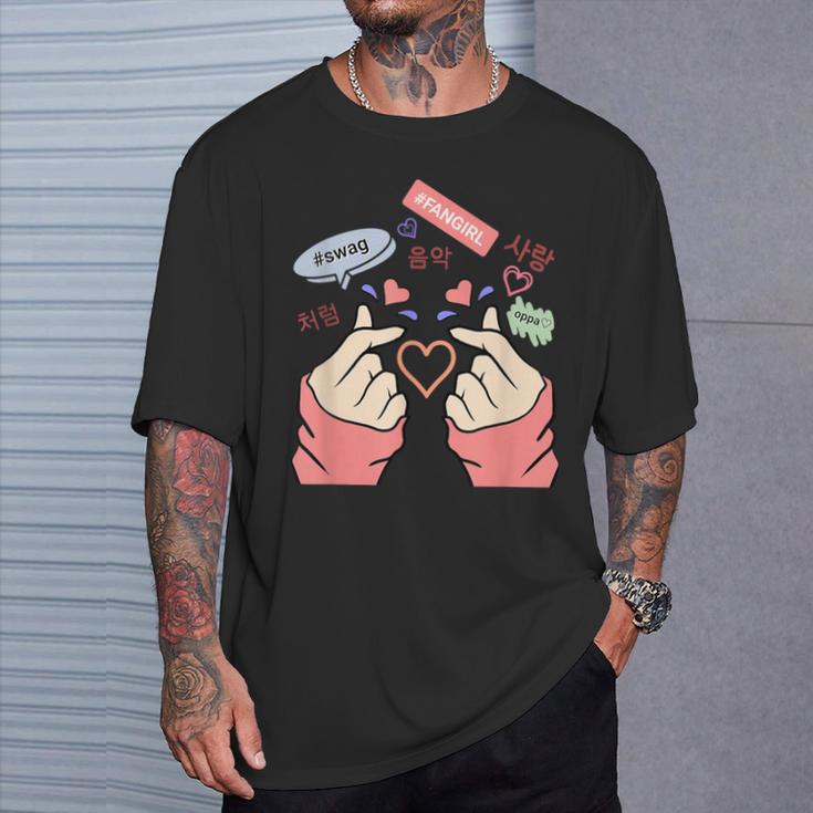 Saranghae Kpop Finger Heart Para Niñas Kpop Fan Camiseta unisex Regalos para él