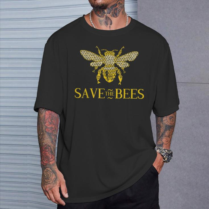 Save The Bees Honeycomb Distress T-Shirt Gifts for Him
