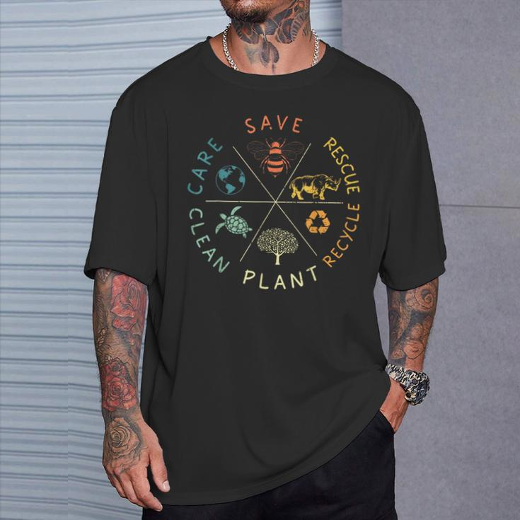 Save Bees Rescue Animals Recycle Plastic Earth Day Vintage T-Shirt Gifts for Him