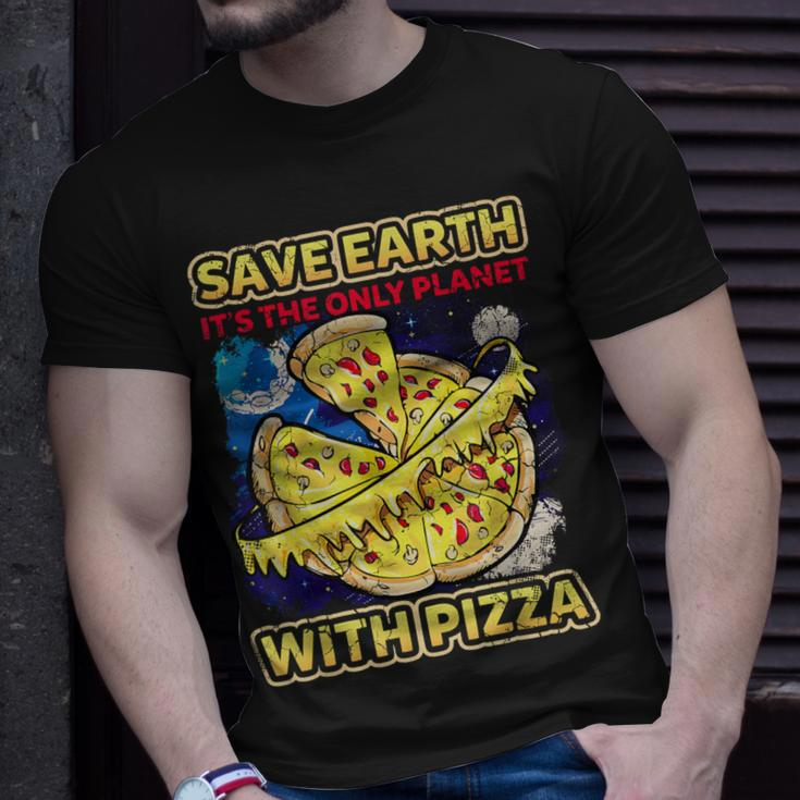 Save The Earth It's The Only Planet With Pizza Humor T-Shirt Gifts for Him