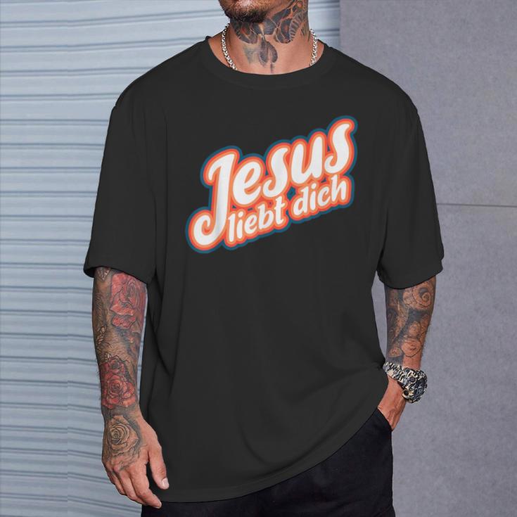 Schwarzes T-Shirt mit 'Jesus liebt dich' Aufdruck, Christliche Mode Geschenke für Ihn