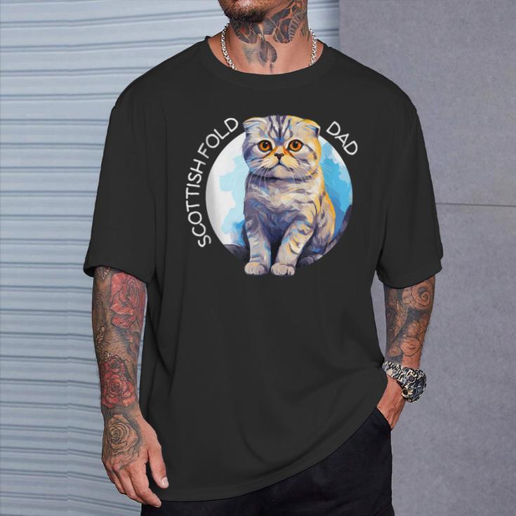 Scottish Fold Katzen Papa Cat Dad Daddy Haustier Freund T-Shirt Geschenke für Ihn