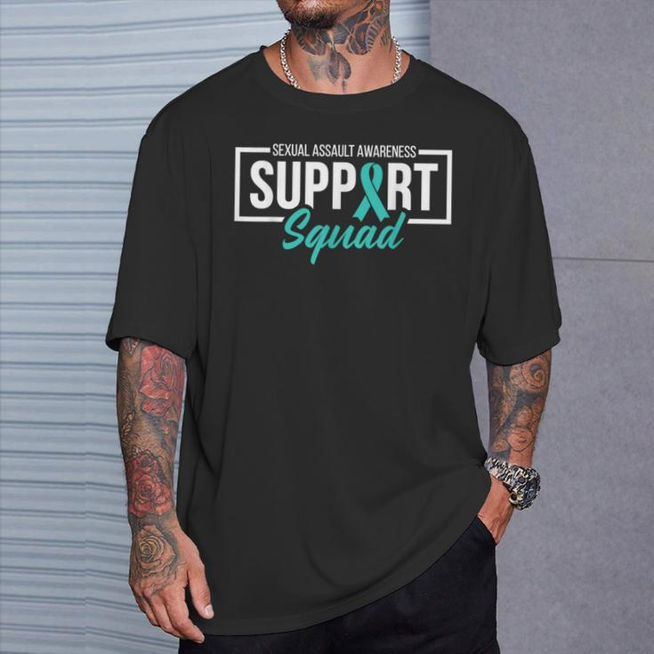 Sexual Assault Awareness Support Squad I Wear Teal Ribbon T-Shirt Gifts for Him